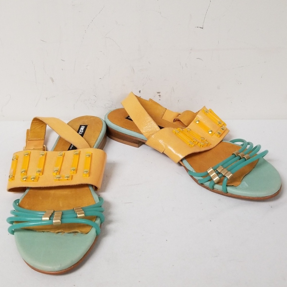 Miista Orange/Blue Leather Ankle Strap Sandals 39